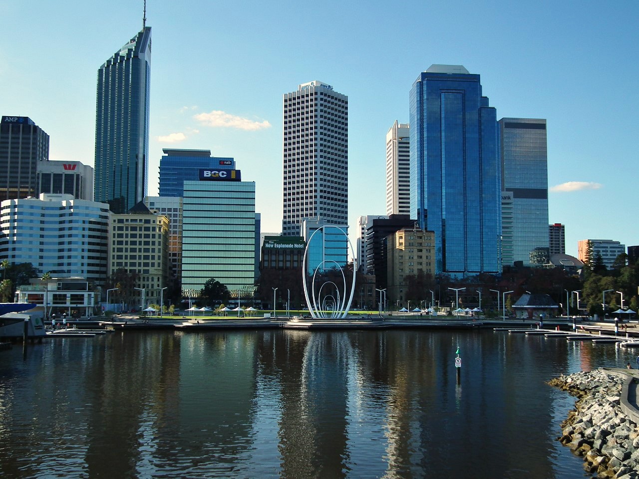 Elizabeth Quay backdropped by the Perth City skyline